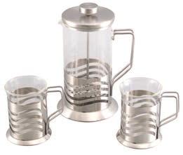 teapot with press 600 ml w/2 cups 200 ml (stainless steel frame,
