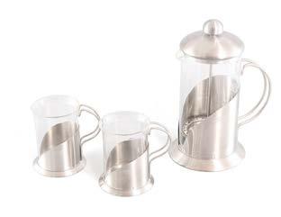Set: Glass teapot with press 800 ml w/2 cups 200 ml (stainless