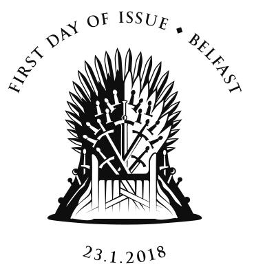 FIRST DAY OF ISSUE POSTMARKS The following first day of issue postmark will be available for the Game Of Thrones Post & Go Stamps to be issued on the 23 January 2018.