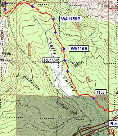 2-8367 ft WA1163 - Creek at the end of a switchback. - mi 1163.