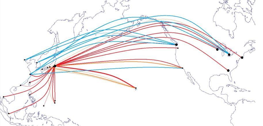 Anecdotal example 2 Network dynamics: Northwest-Delta transpacific system 2016: Delta Air Lines 2000: Northwest Airline (pre