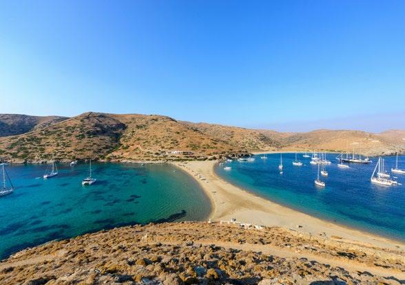 Visitors enjoy the magnificent view from the north side of the island towards Kythnos.