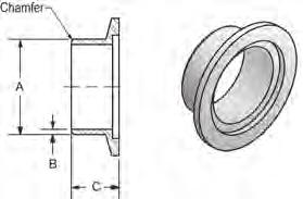 Short Weld Stub, Aluminum For Tubing OD 1'' 1 A B C 1.50 (38) 2.00 (51) 0.083 (2.