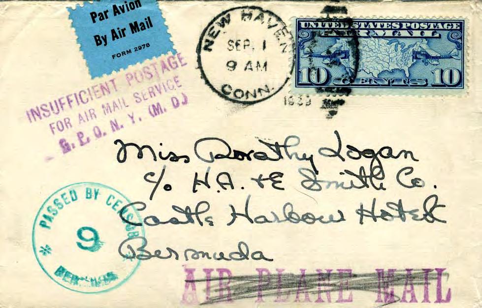 Censored in Bermuda, 1939-1940 Terminal Censorship Letter to Bermuda was postmarked Sep 1, 1939, date war began.