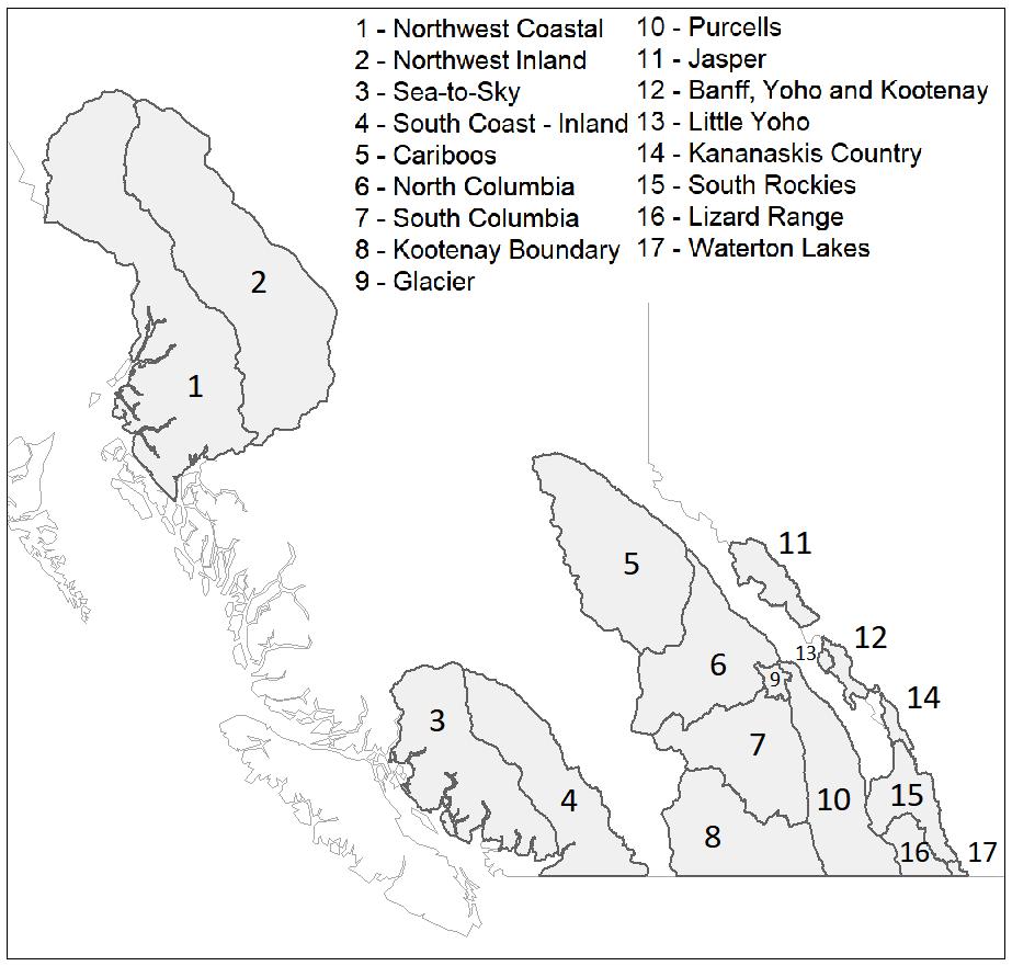 Figure 8: Public avalanche bulletin regions for Western