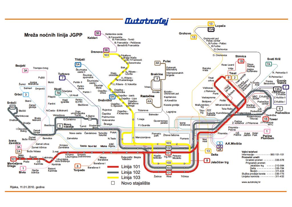 Shema 2: Gradska mreža noćnih linija Izvor: http://www.autotrolej.hr/default.asp?ru=90&gl=200904230000001&sid=&jezik=1 Ţupanijski (prigradski) prijevoz obavlja se na 25 linija.