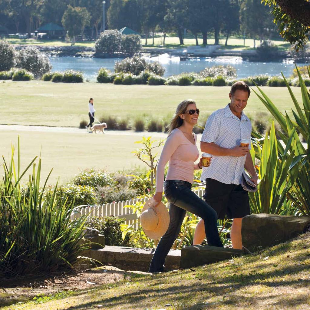Cycle along the pathways and take in the riverfront views, or relax with a coffee