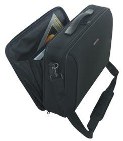 The bag is divided in 2 zip-fastener bags and has loops on both sides for attaching the shoulder strap.