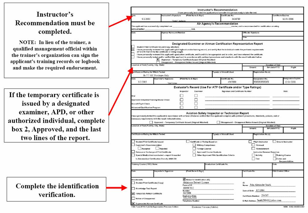 Figure 7-28, FAA Form 8710-1 Completed by an Authorized Designated Examiner or an APD This is a sample of a