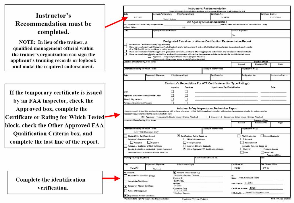 Figure 7-29, FAA Form 8710-1 Completed by an FAA Inspector This is a sample of a completed FAA form