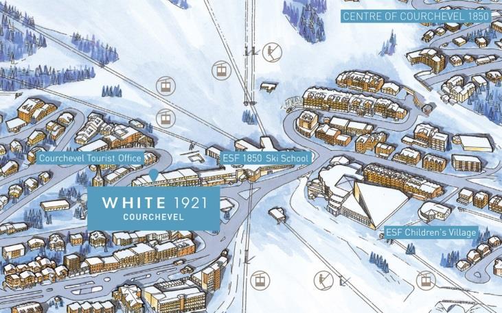 INFORMATION OPENING DATES From Friday, December 15 th 2017 to Saturday, April 7 th 2018 CENTRE OF COURCHEVEL 1850 MAP CONTACT DETAILS White 1921 Courchevel 80 rue du Rocher 73120 Courchevel 1850