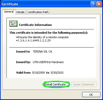 Podešavanja na računaru Prvi korak povezivanja na eduroam mrežu je instaliranje TERENA SSL CA digitalnog sertifikata.