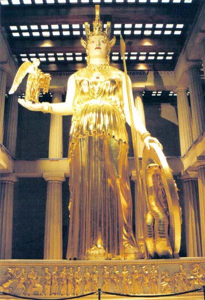 Reproduction of the statue of Athena Parthenos The name of the Parthenon likely derives from the monumental cult statue of Athena Parthenos housed in the eastern room of the Parthenon The original