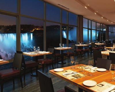 Niagara Region Panoramic view of Niagara Falls from all tables Open for dinner Located in the Sheraton on