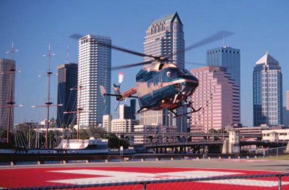 This air ambulance transports a patient to a city hospital. This kind of helicopter is an air ambulance. Like traditional ambulances, an air ambulance has equipment and medical personnel onboard.