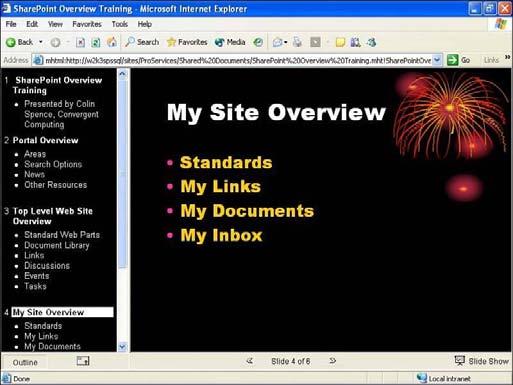 Slika 5.46 prikazuje stranicu ove prezentacije kako se vidi iz SharePoint 2003 sajta.