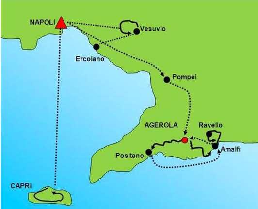 Route Technical characteristics: Tour Profile: Paths and easy country roads, stairs, some steep descents, several stairs in the Amalfi coast on day 5, 6 and 7.