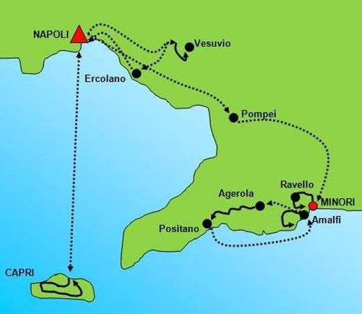 Route Technical characteristics: Tour Profile: Easy. Paths and easy country roads, stairs, some steep descents, several stairs in the Amalfi coast on day 5, 6 and 7.