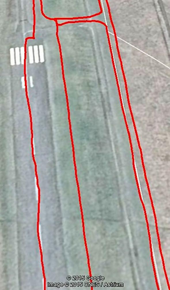 25) that the real side boundary (western) of Kyviškės runway almost corresponds to the runway centreline in Google Earth map.