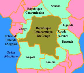 I. BRIEF PRESENTATION OF DRC (continuation) Location of DRC IN Africa Located in Central Africa, DRC borders : West the Atlantic Ocean, the Enclave of