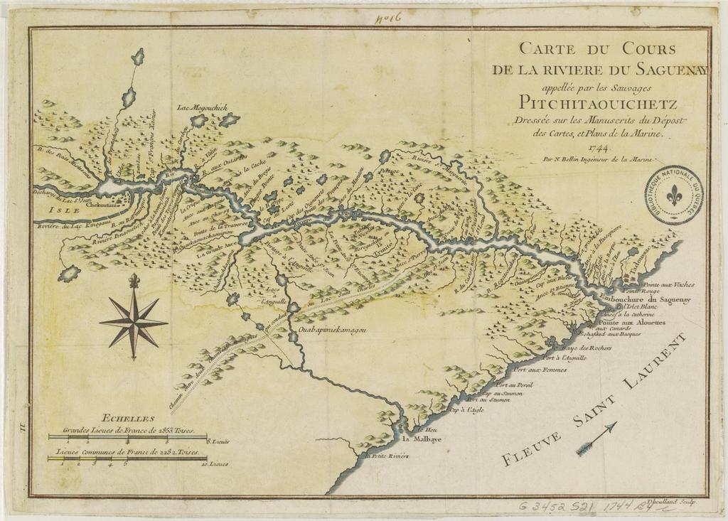 Jacques Nicolas Bellin 1744 Carte du cours de la rivière du