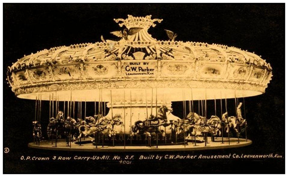 Where Have the carousels gone? A very elaborate 3-row Carry-Us-All (carousel) was one of approximately 400 carousels built by the C.W. Parker Company of Leavenworth, Kansas.