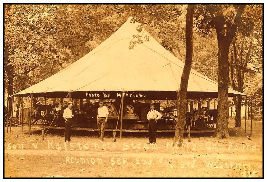 Larson and Ralstone s steam merry-go-round, a Herschell-Spillman track machine, at Westfield, Illinois, circa 1908.