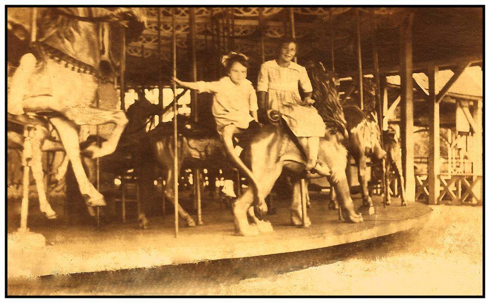 This view of the original carousel at Oaks Park, a 1900 Herschell-Spillman track machine, was