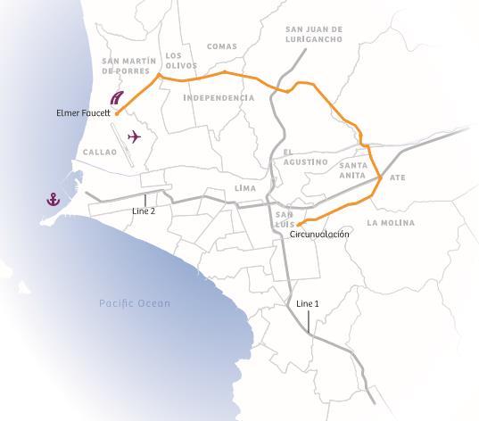 Peripheral Ring Road UNDER EVALUATION Lima and Callao Purpose: To implement a highway of 33.2 km in length, from Óvalo 200 millas to Circunvalación avenue.