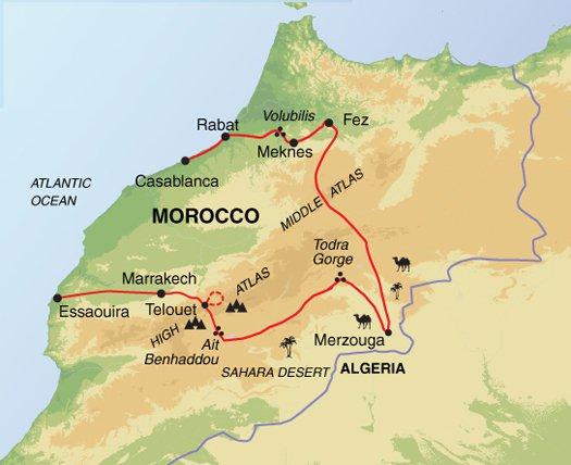 Highlights of Morocco - Trip Notes General Trip info Map Trip Code: EAMH Trip Length: 15 Trip starts in: Casablanca Trip ends in: Marrakech Meals: 14 breakfasts and 4 dinners included Accommodation: