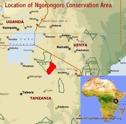 Maps and Satellite Images of Ngorongoro Conservation Area Above: Location of the Ngorongoro Conservation Area in East