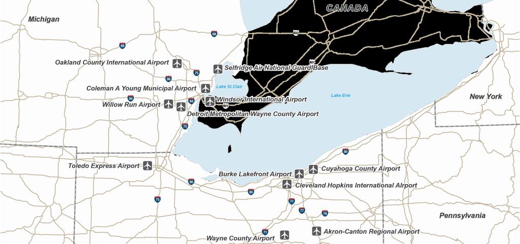 Cleveland-Detroit Metroplex Major Study Airports Exhibit 1-8 shows the locations of the 12 CLE-DTW Metroplex Project Study Airports.