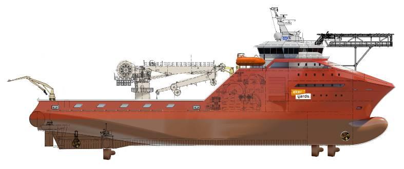 DOF Installer ASA Vessel no 1: 5 + 3 years contract with StatoilHydro from delivery Dec 2009 Specifications Type: Aker AH 04 CD Overall length / breadth: Approx 108m x 24m Deck-area: 1,000 m2 +