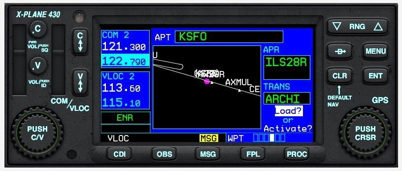 Click the GPS Inner Rotary at the 3 O clock and 9 O clock positions to select the desired initial approach fix (IAF). You may select VECTORS in place of an IAF, if ATC is providing these.