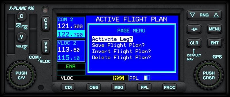 Activating a Leg Use the Activate Leg menu option to resume navigation at a specific leg (waypoint to waypoint) within your flight plan, bypassing previous legs.