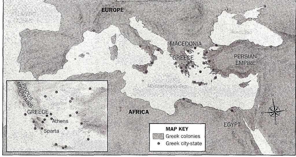 Greece has many tall mountains. Around 800 B.C. the Greeks began to build many city-states on the flatland between the mountains. The mountains kept the people of Greece apart.