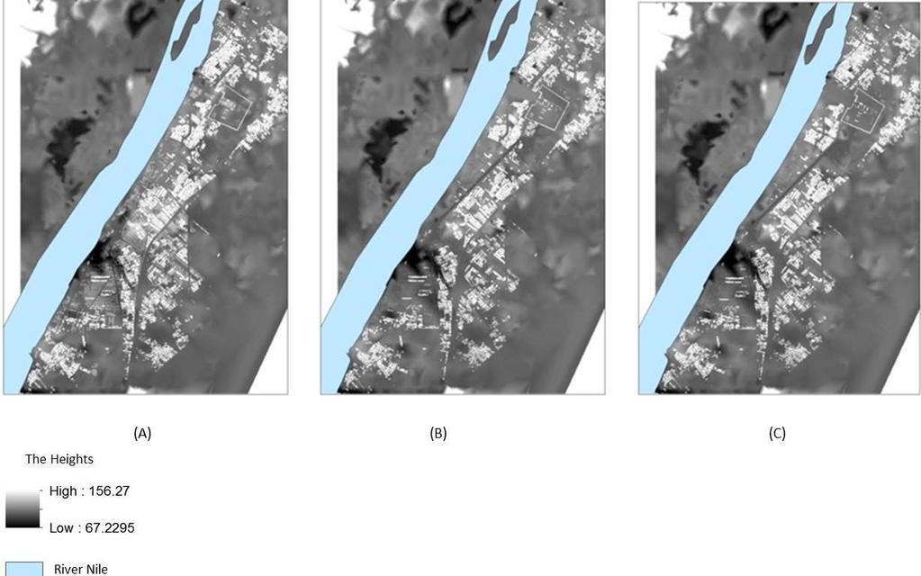 Figure 3-10: Three Raster Layers of Luxor City (A) Luxor City before