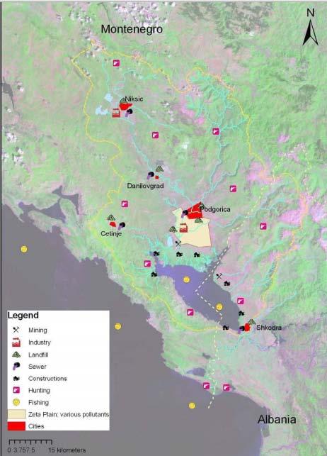 - Zagađenje Poljoprivredna kao i industrijska zagađenja (teška industrija na crnogorskoj strani iz Nikšića i Podgorice (KAP kao najistaknutiji)), i zagađenja iz komunalnih otpadnih voda obje zemlje