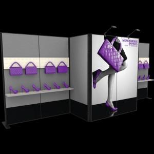 00 MERCHANDISE EXPRESS 20FT MODULAR BACKWALL KIT 09 Merchandise Express Kit 09 is a 19 w portable point of purchase display system that features simple black metal frames,
