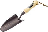 Spear & Jackson Carbon Steel Hand Trowel hammer finish epoxy coated head for improved resistance to rust, scratches, humidity and alkalines in the soil 5 ash wood handle is weather proofed (clear