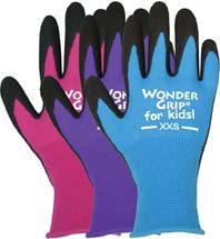 Display Rack Kid's Ducky Nitrile Glove feature a seamless knit nylon form fitting liner/shell for a snug, comfortable fit palm, 4 fingers and thumb all have a tough nitrile coating to protect kid's