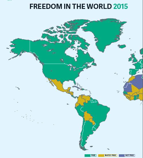 Vir: Freedom House (2015,8). Slika 4.5: Globalna slika»svobodnih«,»delno svobodnih«in»nesvobodnih«držav. Vir: Freedom House (2015, 14-15).