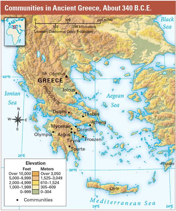 Most ancient Greeks traveled by and lived