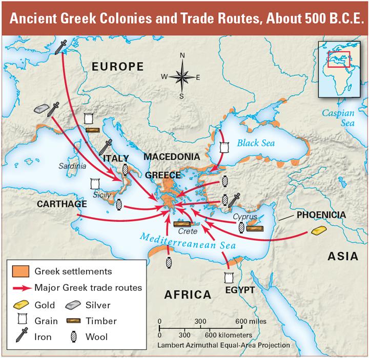 Many ancient Greeks started colonies across nearby seas in order to farm and trade. The Greeks established colonies over a period of more than 300 years, from 1000 to 650 B.C.E.