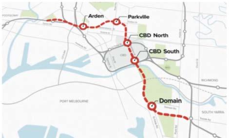 Melbourne Metro Rail Project $11+ billion The Melbourne Metro Rail Project will increase capacity through CBD: 2 x 9km rail tunnels running from South Kensington to South Yarra New underground