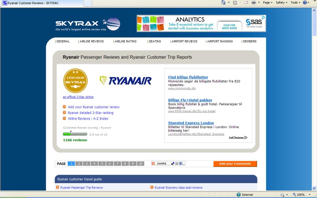 Appendix 23 Screenshot from the review and rating site, Skytrax, that shows the overall rating of Ryanair on the site.