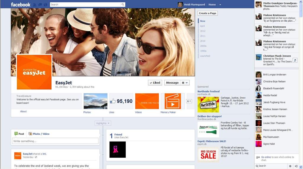 Appendix 5 The easyjet Facebook page, showing how many likes they have, and who many