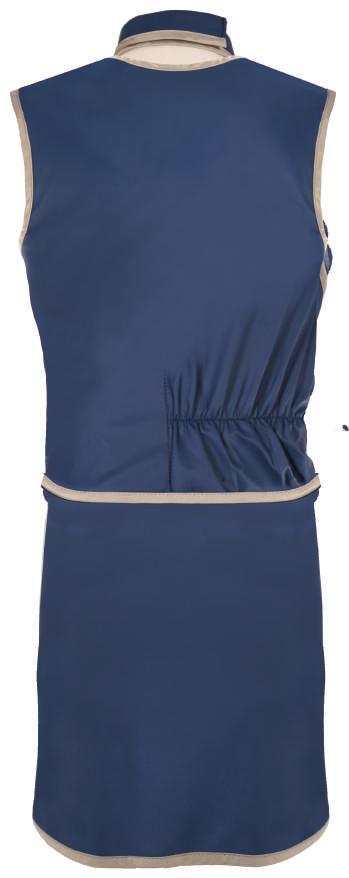 Optional elastic insert in skirt affords a more comfortable fit Shoulder pads provide