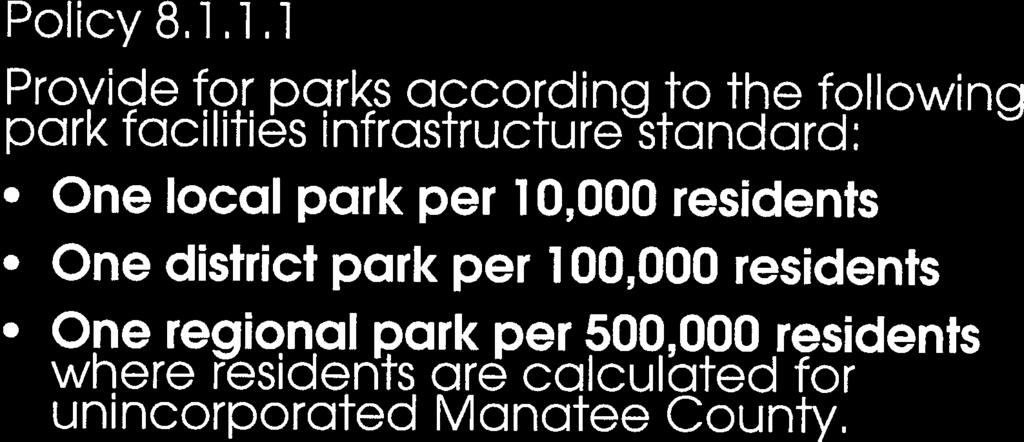 1.1 Provide for parks according to the following park facilities infrastructure