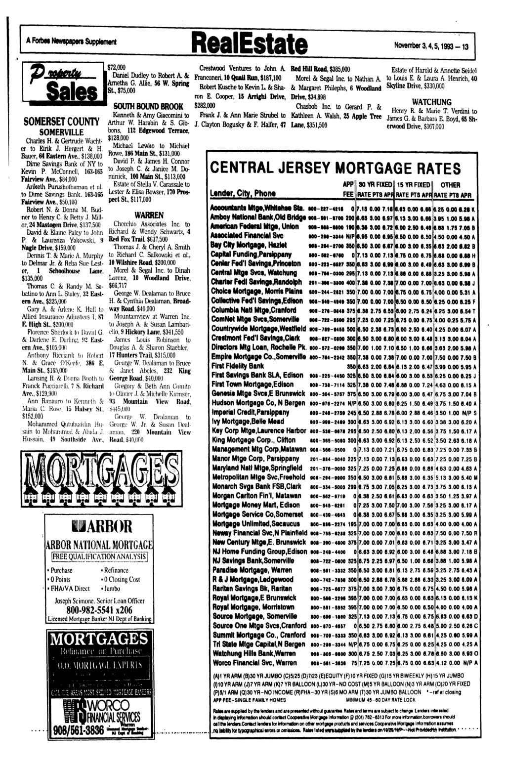 A Forta Newspaper* Supplement RealEstate November 3,4,5,1993-13 SOMERSET COUNTY SOMERVILLE Charles H. & Gertnjde Wachter to Eirik J. Hergcrt & H. Bauer, 64 Eastern Ave.